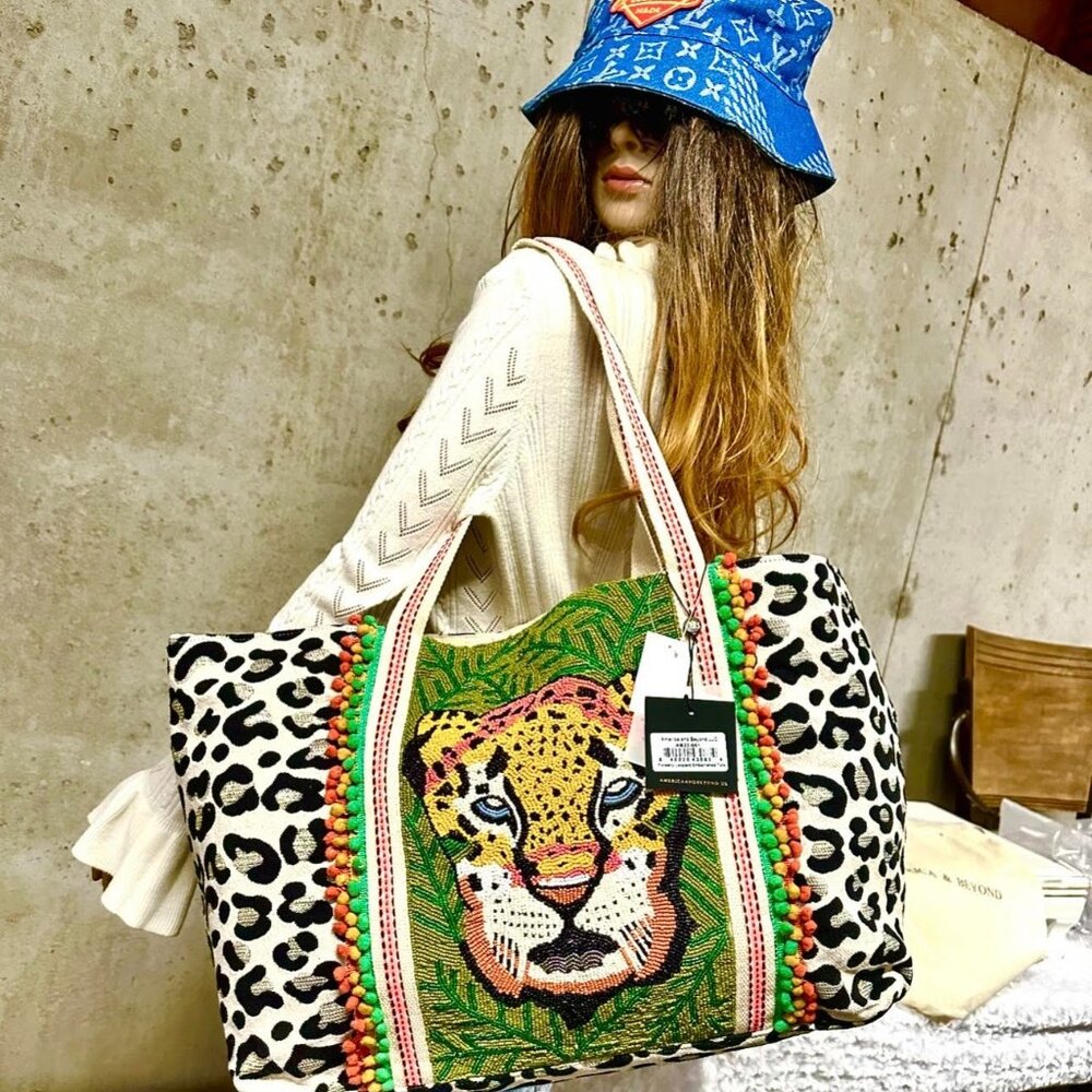 NWT America & Beyond Forestry Leopard Embellished LARGE Tote - Picture 10 of 10